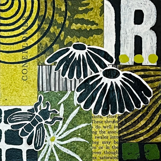 Coneflower - 4" x 4" collage