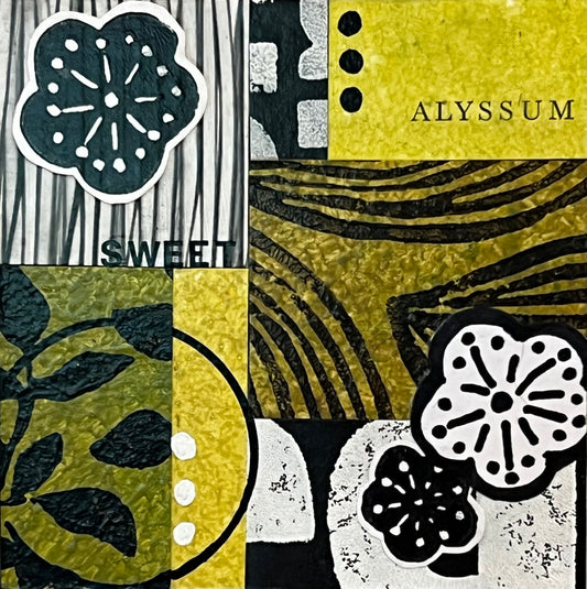 Sweet Alyssum - 4" x 4" collage